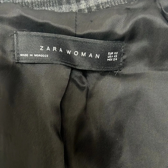 Zara Women’s Gray Black Checkered Double Breasted Button long Wool Blazer sz XS - Picture 7 of 8